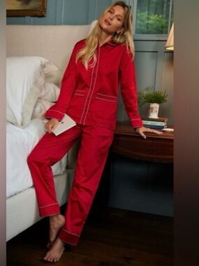 Lake Pajamas Poplin Piped Red Set